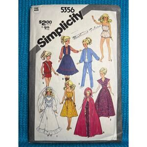 Simplicity 5356 pattern 11.5in doll barbie clothes 1970s